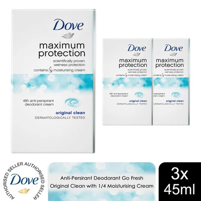 Dove AP Desodorante Máxima Protección Original Limpieza con Crema Hidratante, 3x 45ml