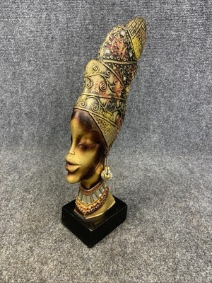 Black African Nubian Queen Woman Statue Figurine Bust 12 3/4'' T