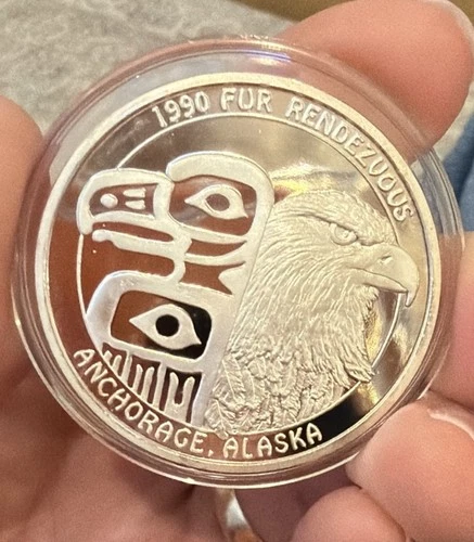1990 Anchorage Alaska Fur Rendezvous Silver Coin Eagle .999 Fine 1 troy oz