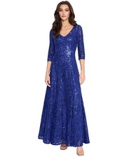Tahari Women's V-Neck Sequined Embroidered Gown - Deep Royal - 6