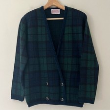 Pendleton Vintage Sweater Wool Plaid Cardigan Navy Green Size Small Academia