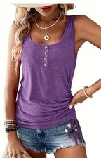 Womens U Neck Tank Tops Summer Sleeveless Loose Button Henley Sz. XXL