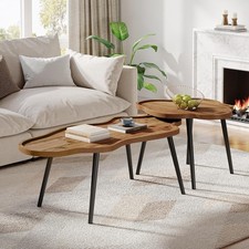 Modern Solid Wood Nesting Coffee Table Set of 2 with Adjustable Non-Slip Feet