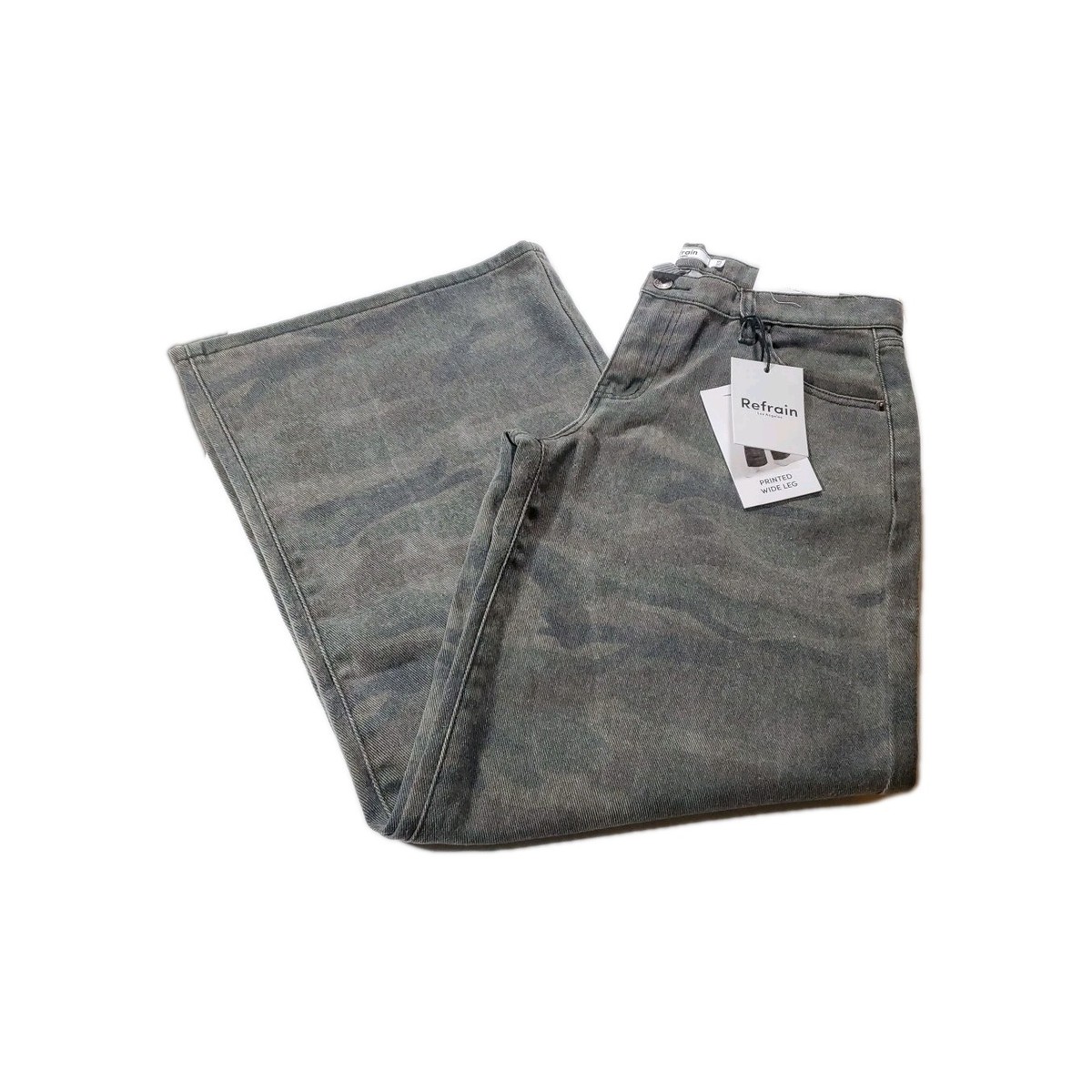 Refrain Los Angeles Printed Wide Leg Luxe Denim Pants Jeans