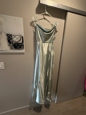 Fashion Nova NWT XS Serena Satin Gown Sage MSRP $79.99 Bridesmaid