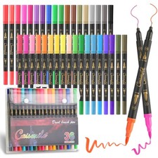 36 Colors Duo Tip Pens Art Markers Set, 72 Nibs Fine and Brush Tip for Adult ...