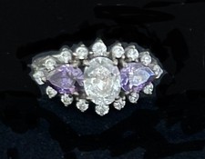 Sterling Silver Amethyst Color  Clear CZ Cocktail Cluster Ring Size 9   925