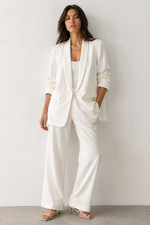 Zara Blazer Women Sz L Oversized White Long Ruched Sleeves Trendy Business