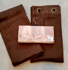 BELGIAN 100 LINEN SHEER CURTAIN PANELS-50" x 96"-SET OF 2-CHARCOAL BROWN-NEW