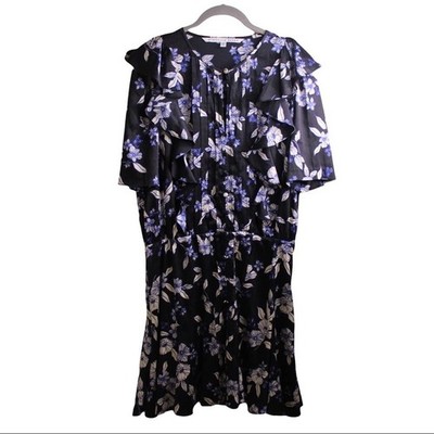 Veronica Beard Georgina Shirt Dress Short Sleeve Mini Ruffled Pleated Floral 10