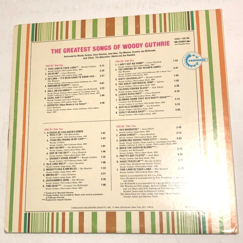 Woody Guthrie The Greatest Songs Of Woody Guthrie 2x LP Greatest Hits Nm - Image 2 of 4
