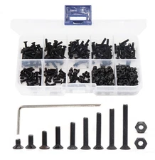 340pcs M2.5 Black Countersunk Flat Socket Cap Screws Hex Nuts Nylon Lock Nuts...