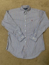 Ralph Lauren Shirt Mens 16 L Striped Classic Fit Long Sleeve Red Pony