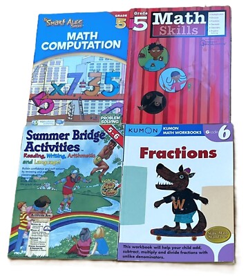 Lot of 4 Grades 5 & 6 Math Reading Writing Workbooks Activity Books (2 New)