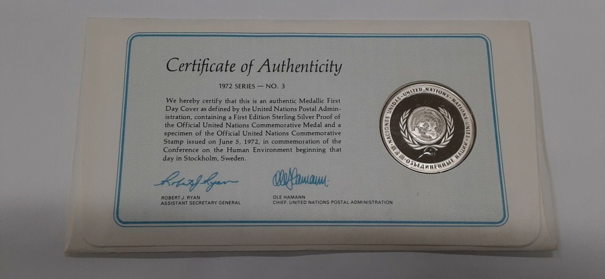 1972 United Nations FDC with Commemorative Silver Medal - Human