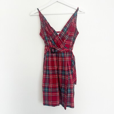 Urban Outfitters Dress Womens Red Plaid Sleeveless Mini Belted