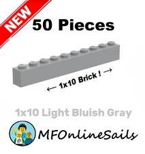 *NEW* 50x Genuine LEGO 1x10 Bricks - Light Bluish Gray - Piece # 6111 Bulk Long