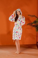 Image of Colorful Floral Waffle Bathrobe – Lightweight Hooded Robe with Pockets & Belt