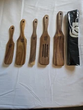 5PCS Wooden Spurtles Set, Non-Stick Natural teak Wood Spatulas Comes With Apron
