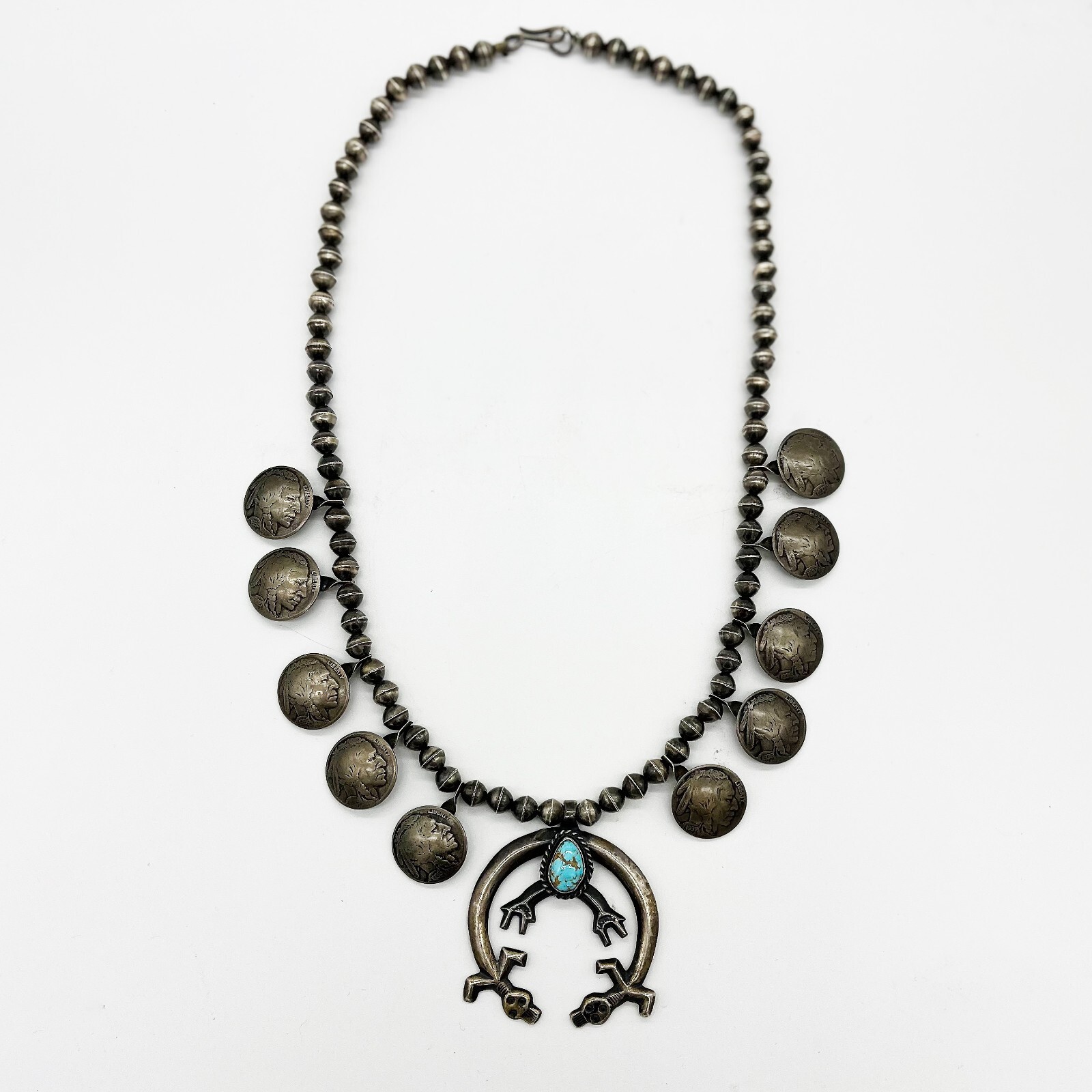 Native American Squash Blossom & Buffalo Nickel Neckl… Gem