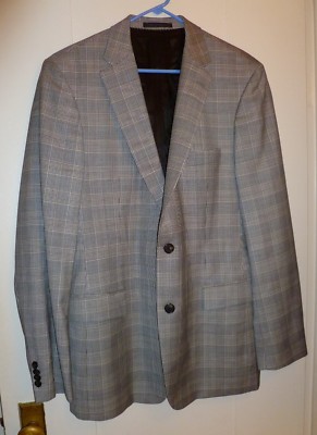 Hugo Boss Pasini2 Silver Gray Glen Plaid Wool Blazer, Size 42L