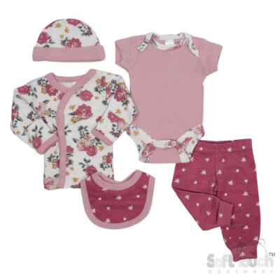 5pc Pink Floral Premature / Tiny Baby Layette Set 3.5kg - 50-55cm 