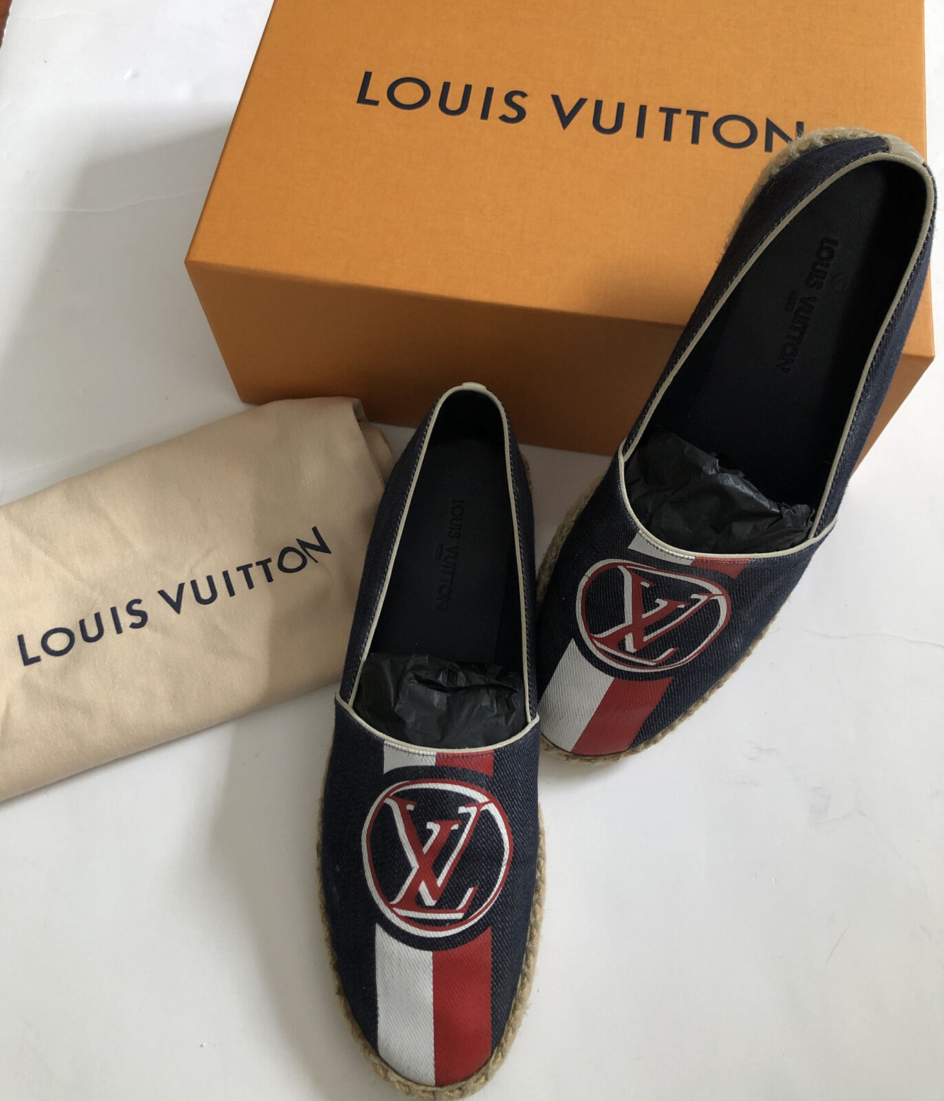 Louis Vuitton denim logo espadrilles 40