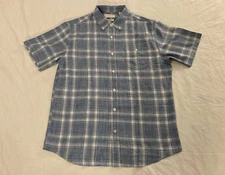 Weatherproof Vintage men's blue & white plaid short sleeve button up, Size LARGE