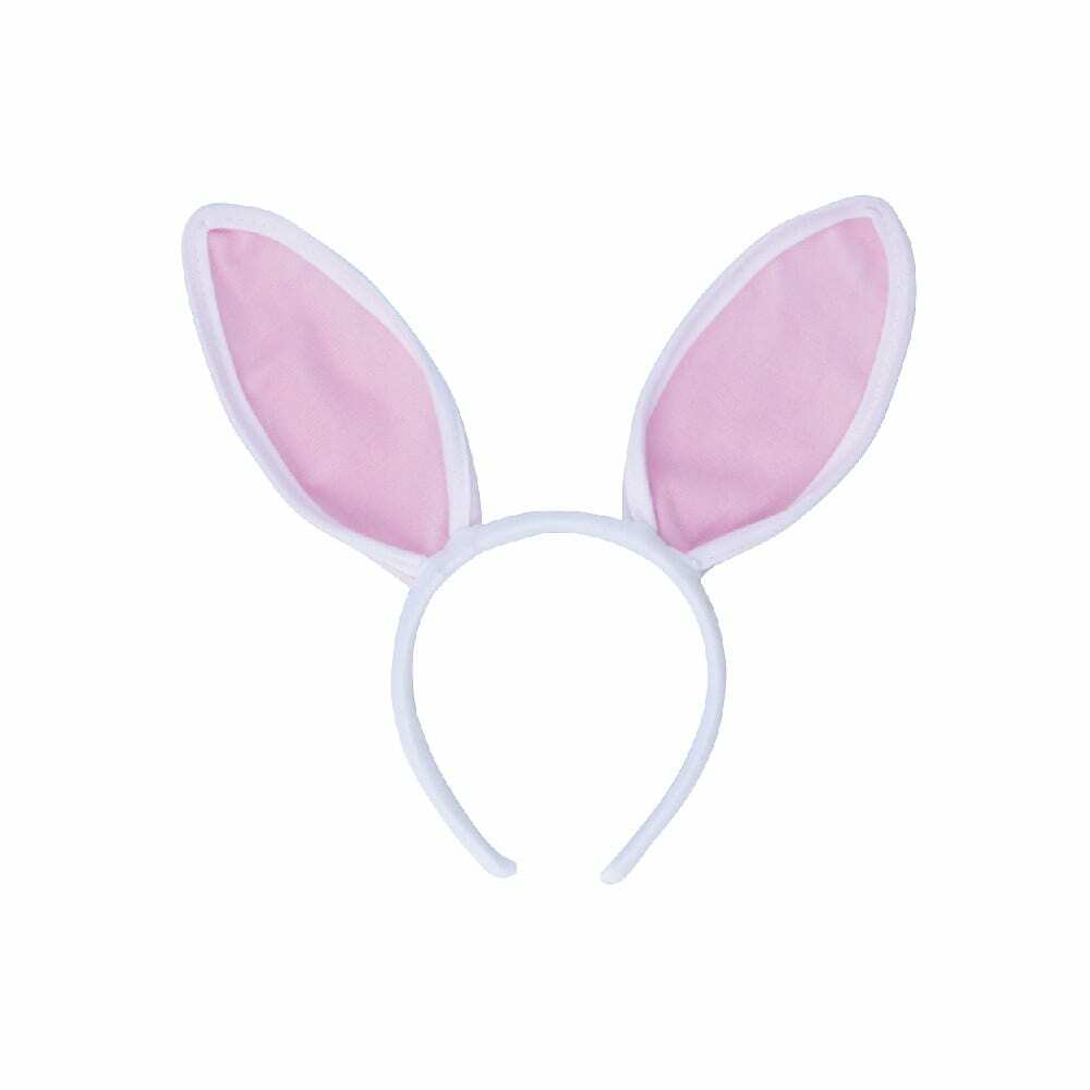 WHITE PINK BUNNY RABBIT EARS ON HEADBAND Womens Ladies Fancy Dress Accessory