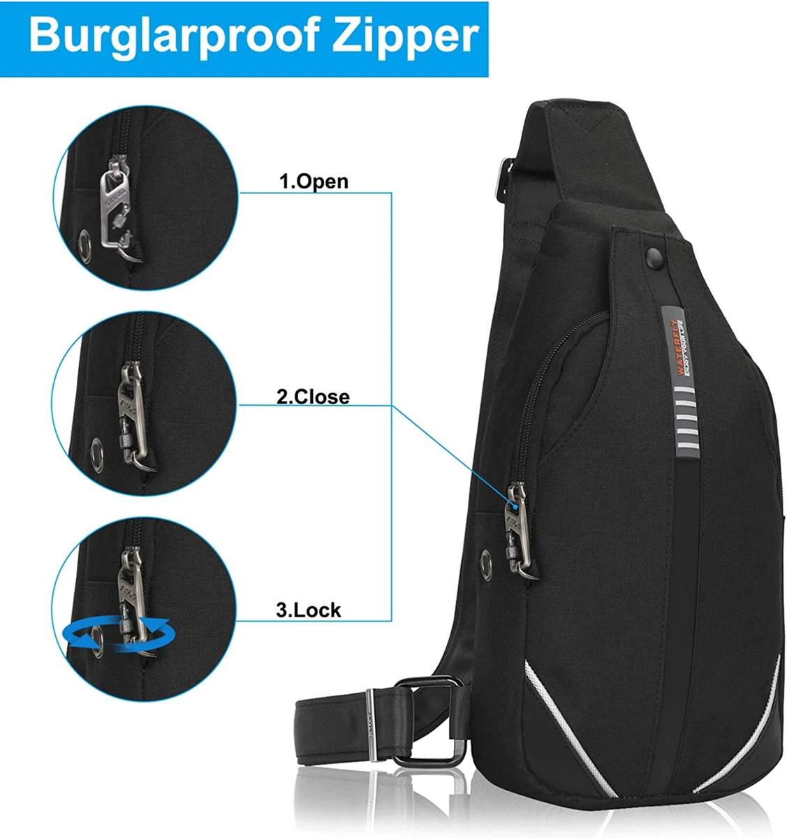WATERFLY Small Crossbody Sling Backpack Anti Theft Backpack for
