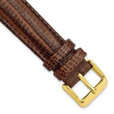 18mm 7.5" Havana Teju Lizard-Style Grain Leather Gold-tone Buckle Watch Band