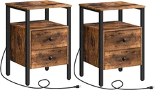 HOOBRO End Table w/ Charging Station Side Table Set of 2 Bedside Table End Table