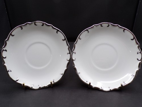 2 Sets Vintage Fine China Nobility Japan Cup & Saucers Scalloped Silver Edge F25 - Picture 9 of 10