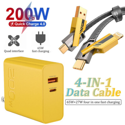 200W Super Fast Charge Wall Charger Adapter & 4 in1 Cable For Samsung Galaxy S24