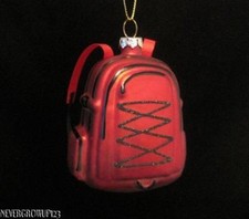RED BACKPACK ORNAMENT BLOWN GLASS SPARKLES SCHOOL HIKING CAMPING NWT