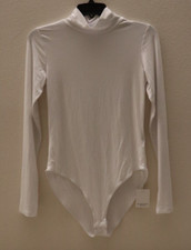 MANGOPOP Collection Women's Sz M White Mock Turtle Neck Long Sleeve Bodysuit