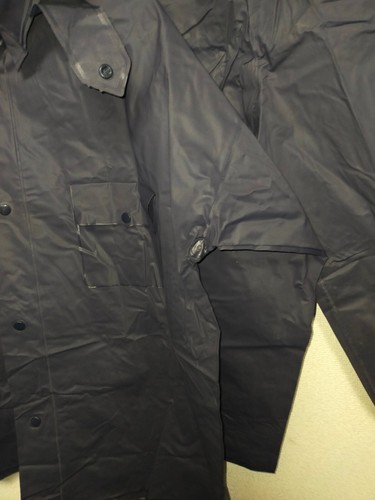 Retro navy vinyl rainsuits jacket and pants rough surface PVC - Picture 9 of 20