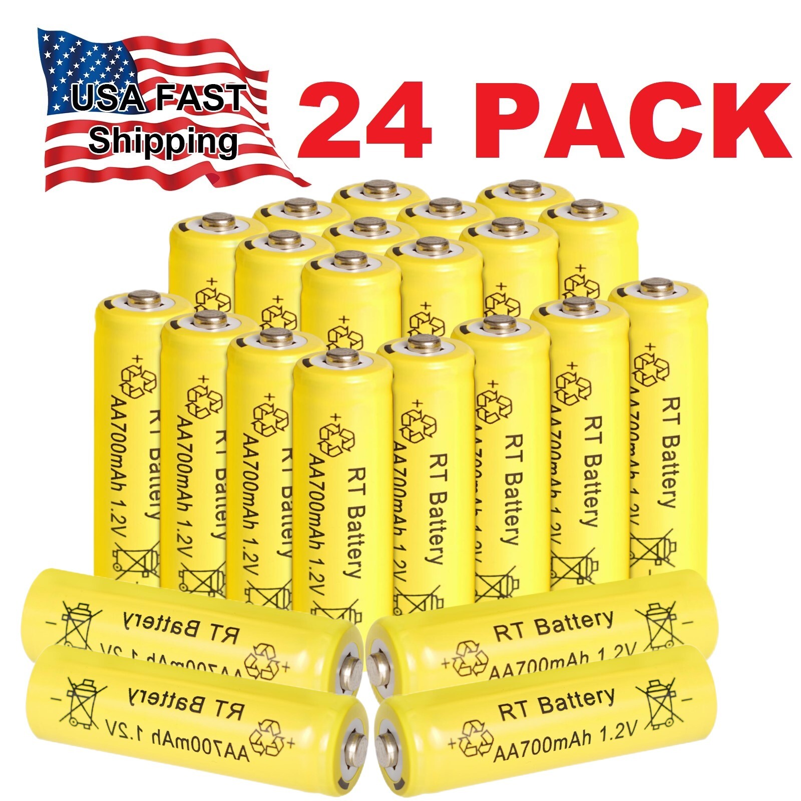 24Pcs Ni-MH AA 1.2v Rechargeable Batteries 700mAh Button Top for Solar Light US