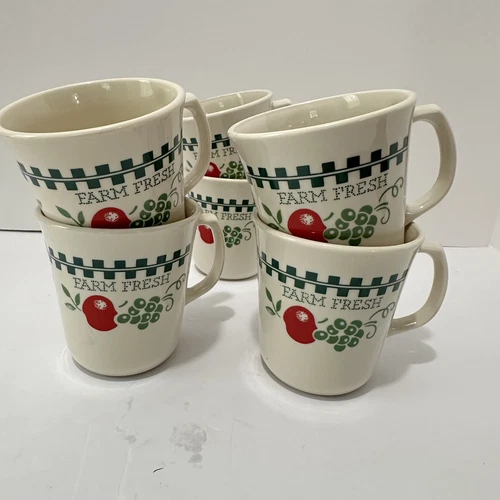 Set Of 6 Corelle/Corning Farm Fresh/Apple Mugs Or Tea Cups Farmhouse