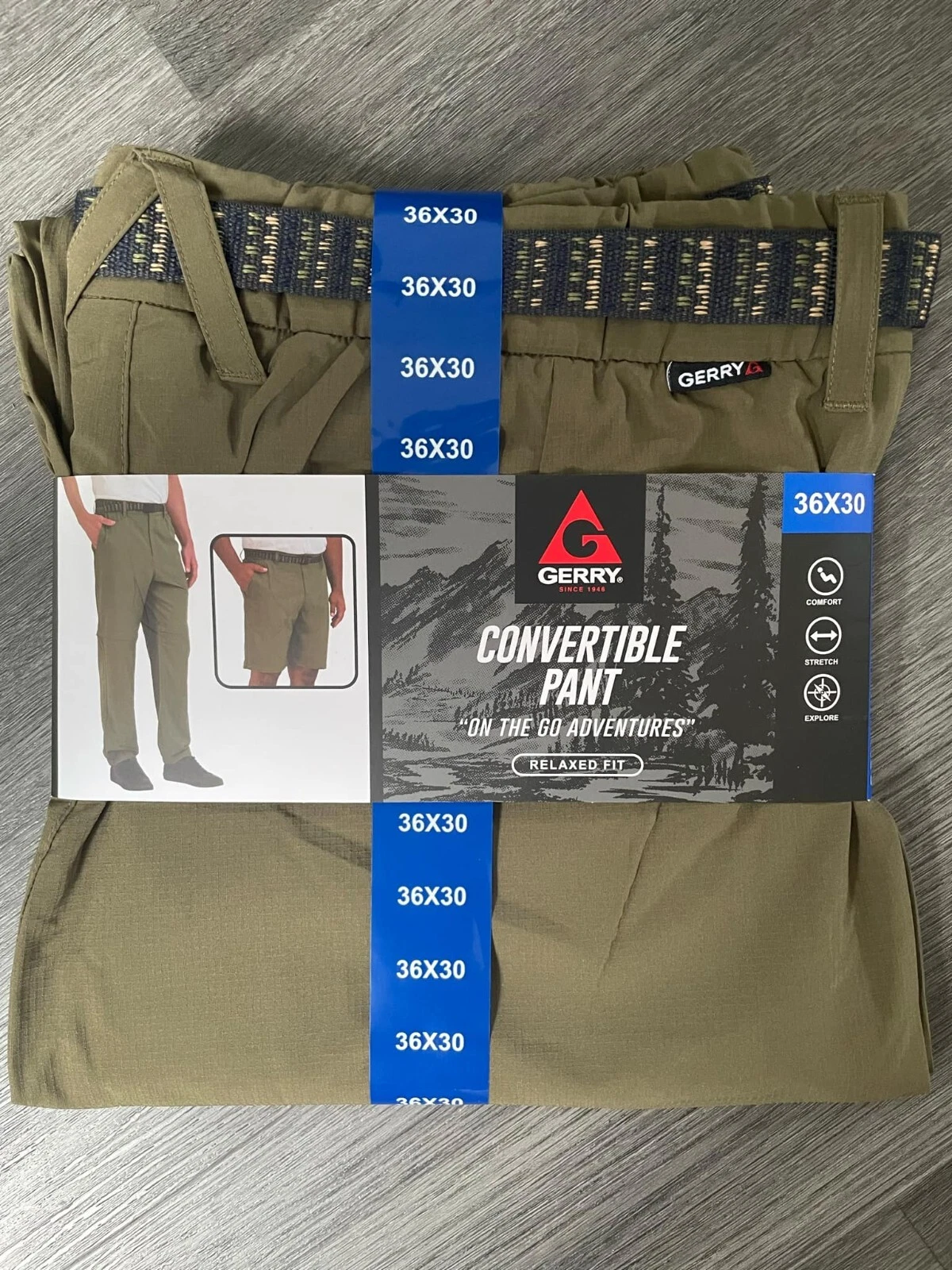 GERRY Mens Convertible Commuter Pants Relaxed Fit Green Belted Outdoor Hiking