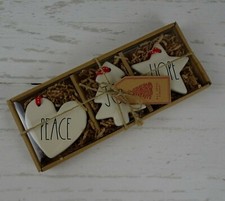 New Rae Dunn 3-PC Christmas Ornaments Ceramic Peace Joy Hope Tree Heart Star Set