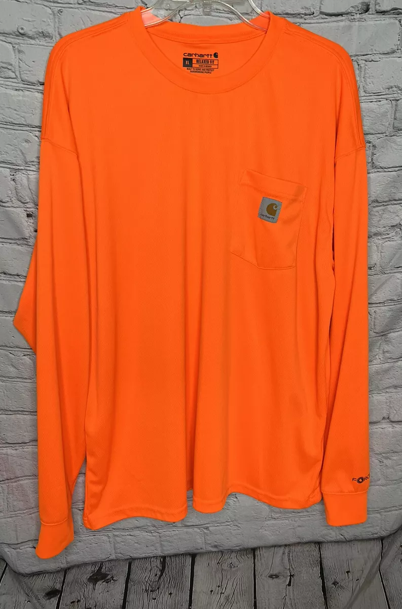 Carhartt Force Bright Orange Color Enhanced Long Sleeve Shirt Breathable  Size XL