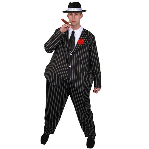 MEN'S FAT GANGSTER SUIT ADULTS FANCY DRESS COSTUME HOOP WAISTED ATTACHED FLOWER - Afbeelding 8 van 8