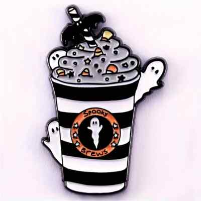 Ghost Coffee Enamel Pin Halloween Hat Badge Brooch Lapel Macchiato Latte Frappe