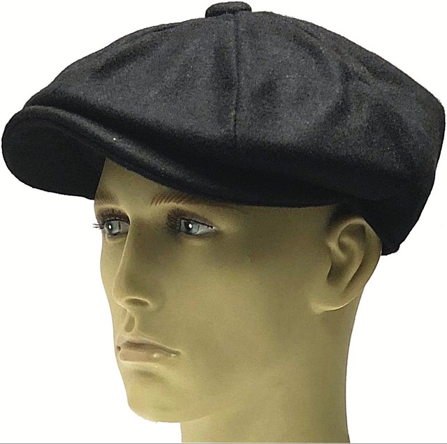 Peaky Blinders Black Hat Newsboy Gatsby Cap Flat Baker Boy Wool Mix