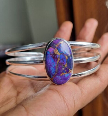 Purple Copper Turquoise 925 Sterling Silver Handmade Cuff Gifts Jewelry  RT-1107
