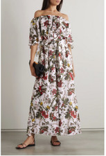 NWT Erdem Algarve Floral-Print Off-The-Shoulder Ruffle Maxi Dress US 8 #1E457