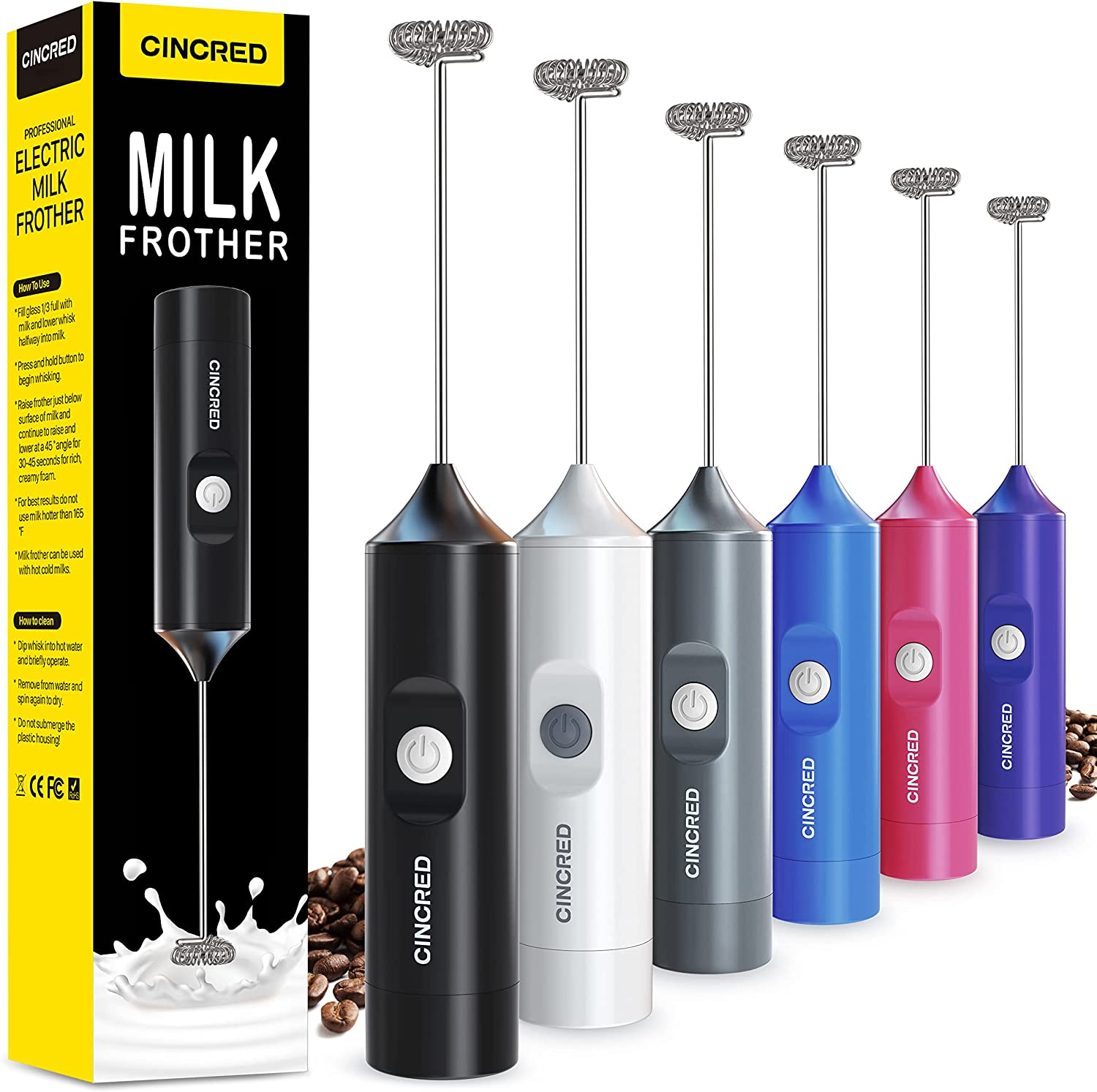 Milk Frother Handheld, Battery Operated Electric Frother for Coffee, Mini Whisk,-image