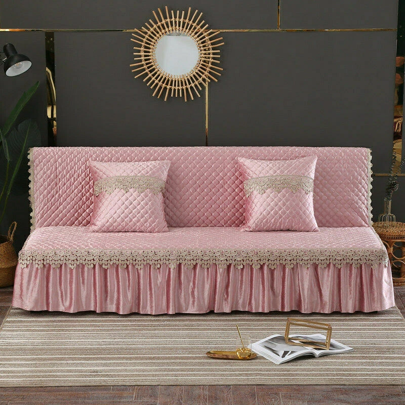 Funda de sofá cama de terciopelo sin brazos acolchada de encaje suave plegable funda para sofá Europa Foto 3 de 4