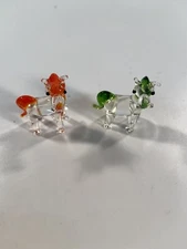 Blown Glass Murano Style Unicorns Colored Figurines Lot Of 2